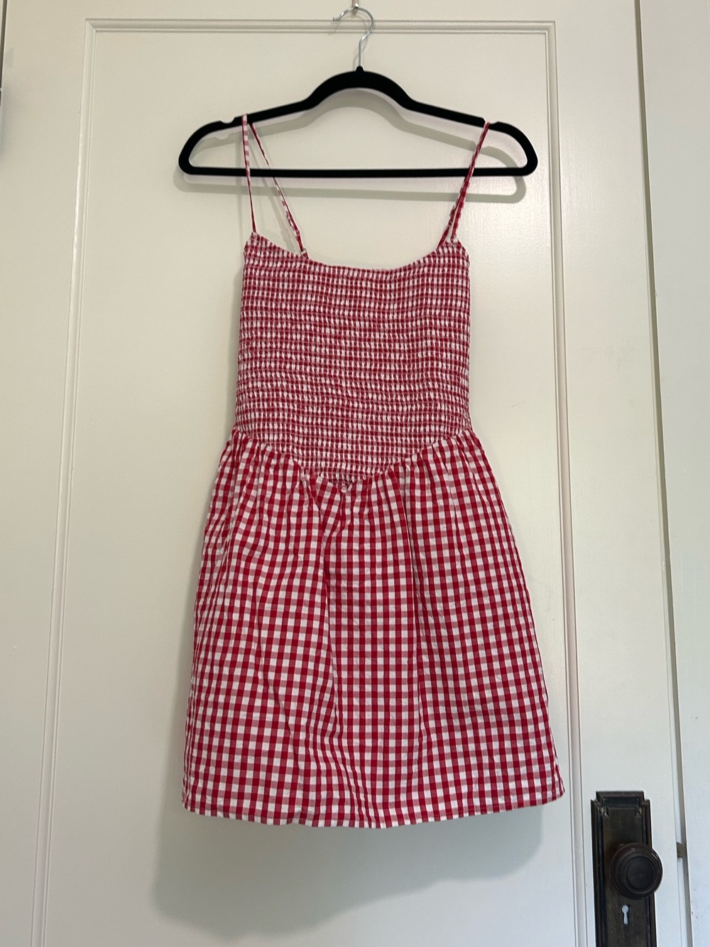 Abercrombie & Fitch Dipped-Waist Mini Dress in Red Gingham Medium Petite
